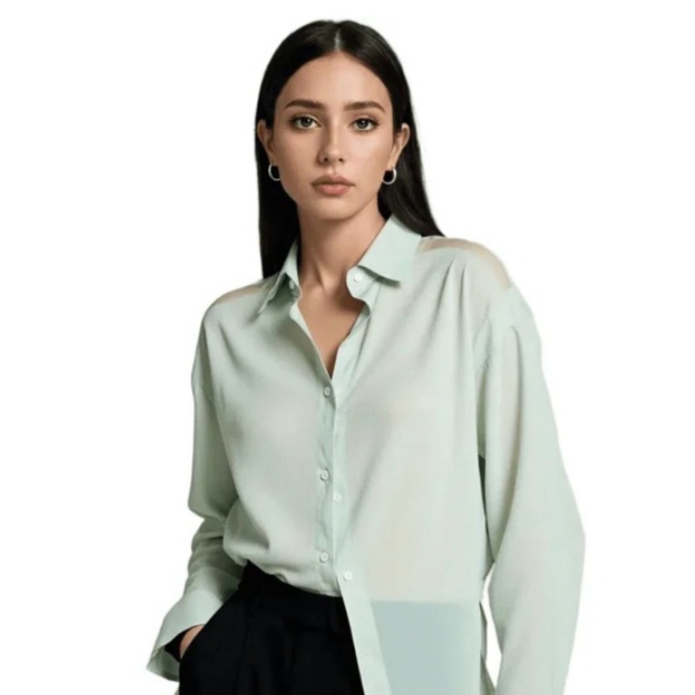T Alexander Wang Silk Light Green Button-Down Shirt